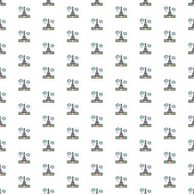 Kiev, Ukrayna - 1 Mart 2022: Vektör Eyfel Kulesi, Fransa, çeşitli simgelerle tarihi eser.