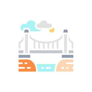 Vector City Köprüsü manzara beyaz çizgi simgesi. Sembol ve işaret tasarımı.