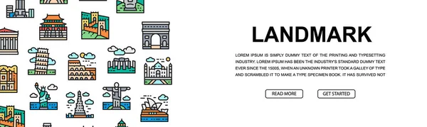 Travel Landmark οριζόντια εικονίδιο banner σχεδιασμό. Αίγυπτος, Ιταλία, Ηνωμένο Βασίλειο, Γαλλία, Ινδία εικονογράφηση προώθηση για την ιστοσελίδα, header παρουσίαση. — Διανυσματικό Αρχείο