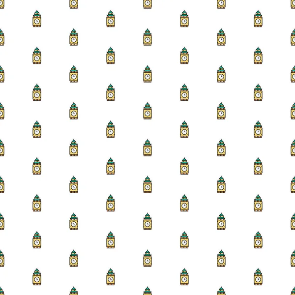 Kiev, Ukrayna - 1 Mart 2022: Vektör Big Ben, Birleşik Krallık, çeşitli simgelerle simge deseni.