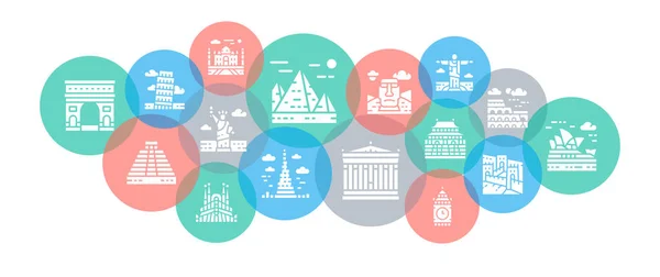 Resor Landmärke design illustration koncept. Egypten, Italien, Storbritannien, Frankrike, Indien, USA web banner för tryckta annonser. Stockillustration