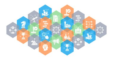 Satır simgeleri pankartını başlat. Zaman yönetimi, fikir üretimi, sunum konsepti simgesi. Düz Vektör İllüstrasyonu.