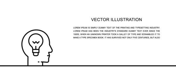 Vektorfej lámpával, ötletgeneráció, tudás egy vonal ikon. Folyamatos egysoros illusztráció. — Stock Vector