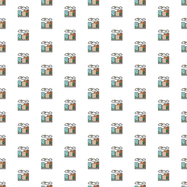 Vector büyük şehir, megapolis manzaralı çeşitli ikonlar. Sembol dokusu tasarımı.