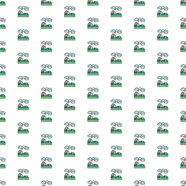 Vector tepeleri, çeşitli ikonlu dağ manzarası deseni. Sembol dokusu tasarımı.