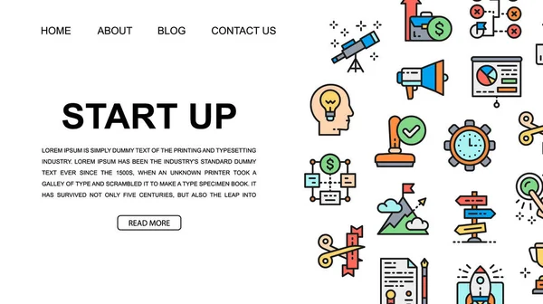 Start up landing page design template. Time management, idea generation, presentation illustration for website design, business presentation. — Vetor de Stock