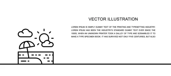 Vector beach umbrella in sand landscape one line icon. Continuous one line illustration. — Stock Vector