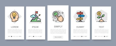 Dikey pankartlar ayarlandı. Web sitesi menüsü için modern ince çizgi simgeleri. Zaman yönetimi, fikir üretimi, mobil ekranlar. Soyut Yenilik teknolojisi arka planı.