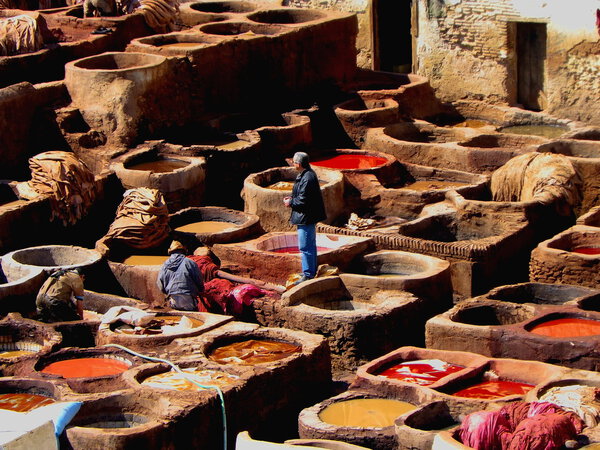 Кожевенные заводы Феса, Марокко, Африки

