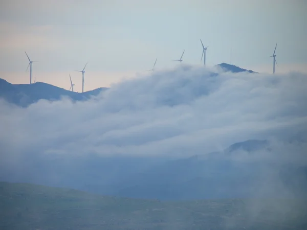 Mountains with wind power station