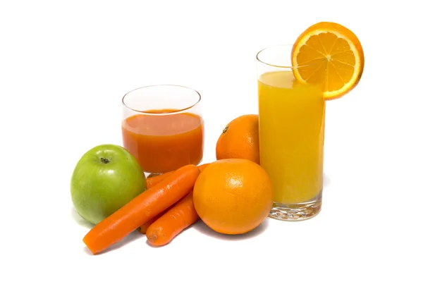 Świeży sok warzywo marchew jabłko i pomarańcza — Zdjęcie stockowe