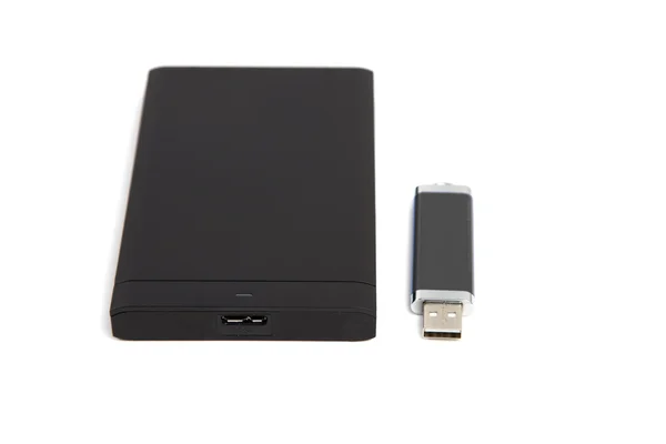 Data storage device, flash memory stick and external USB hard disk — Stock Photo, Image