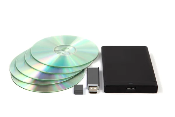 Veri depolama aygıtı, cd rom, flash bellek ve harici usb sabit disk — 스톡 사진