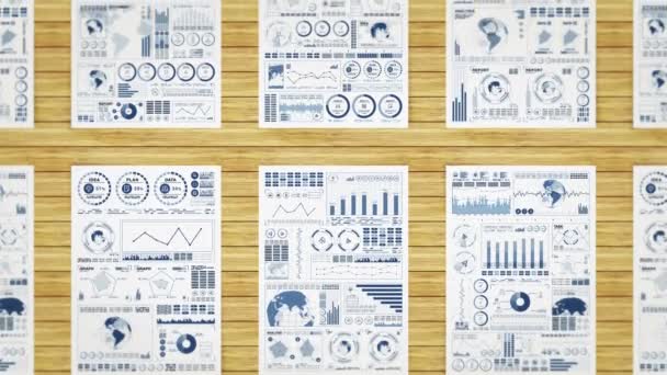 Molti Documenti Affari Scrivania Legno Ufficio Concetto Aziendale Grafico Grafico — Video Stock