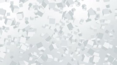 Birçok küp beyaz arka planda havada yüzüyor. İş konsepti. Dijital teknolojinin sembolü. 3B döngü canlandırması.