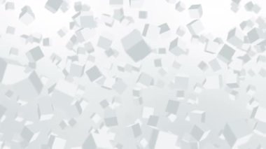 Birçok küp beyaz arka planda havada yüzüyor. İş konsepti. Dijital teknolojinin sembolü. 3B döngü canlandırması.