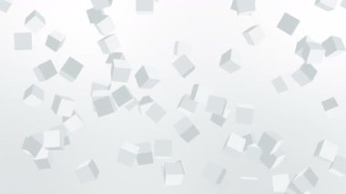 Birçok küp beyaz arka planda havada yüzüyor. İş konsepti. Dijital teknolojinin sembolü. 3B döngü canlandırması.