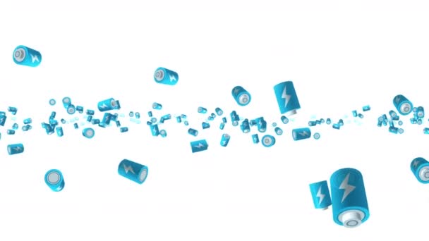 Beaucoup Piles Bleues Flottant Dans Air Sur Fond Blanc Symbole — Video