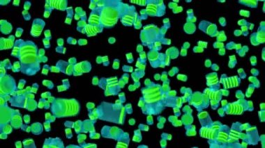 Birçok batarya siyah arka planda havada yüzüyor. Güç ve enerjinin sembolü. Yükleme seviyesi simgesi. İş konsepti. Döngü canlandırması.