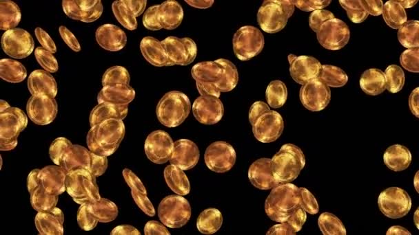 Золоті Антикварні Монети Плавають Повітрі Чорному Тлі Золота Монета Скарбі — стокове відео
