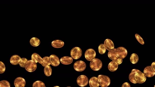 Monete Antiche Oro Galleggianti Aria Sfondo Nero Moneta Oro Nel — Video Stock