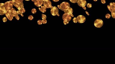 Siyah arka planda havada yüzen altın antika paralar. Hazinede altın para. İş büyümesi konsepti. Döngü canlandırması.