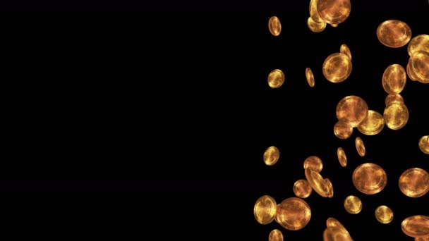 Χρυσά Νομίσματα Αντίκες Που Επιπλέουν Στον Αέρα Μαύρο Φόντο Χρυσό — Αρχείο Βίντεο