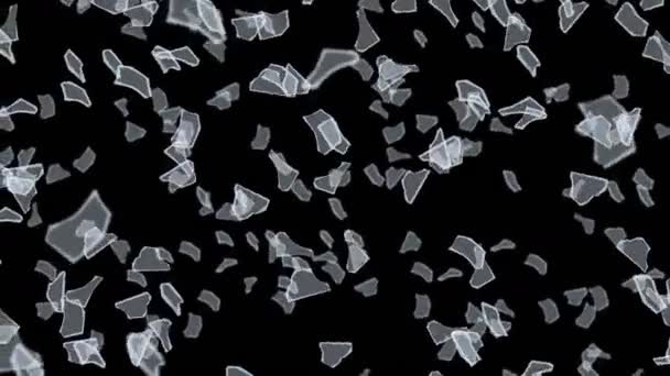 黒い背景に空気中に浮かぶ多くの壊れたガラス ビジネスの損傷の概念 はっきりとしたガラスの破片だ ループアニメーション — ストック動画