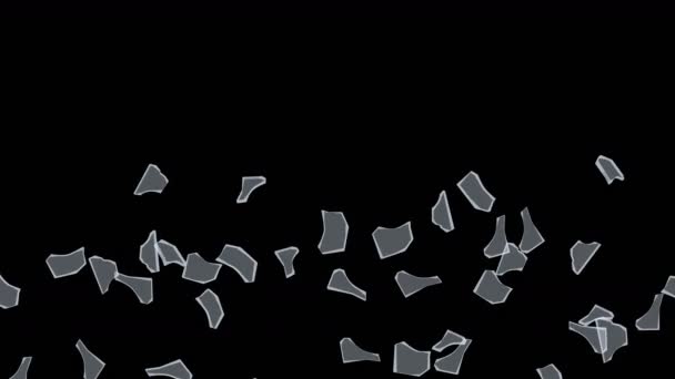黒い背景に空気中に浮かぶ多くの壊れたガラス ビジネスの損傷の概念 はっきりとしたガラスの破片だ ループアニメーション — ストック動画