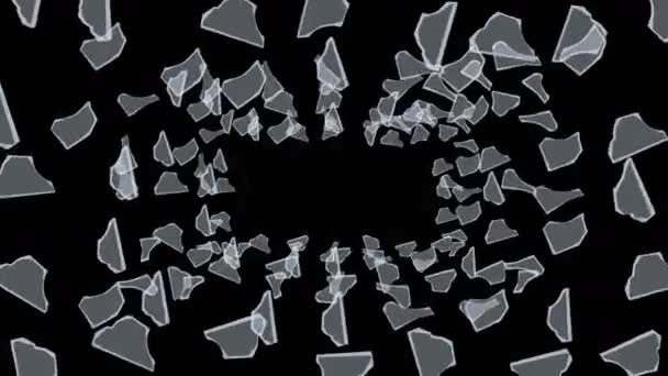 Många Trasiga Glas Flyter Luften Svart Bakgrund Affärsskador Skarp Bit — Stockvideo