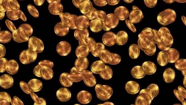 Goldene Antike Münzen Schweben Der Luft Auf Schwarzem Hintergrund Goldmünze — Stockvideo