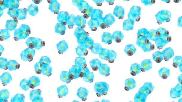 Много Синей Лампочки Плавающей Воздухе Белом Фоне Концепция Творчества Полигон — стоковое видео