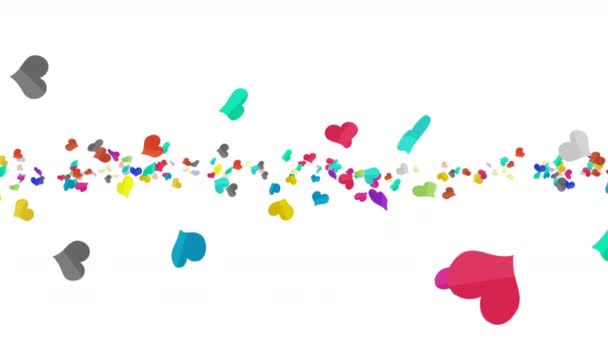 Beaucoup Cœurs Colorés Flottant Dans Air Sur Fond Blanc Illustration — Video