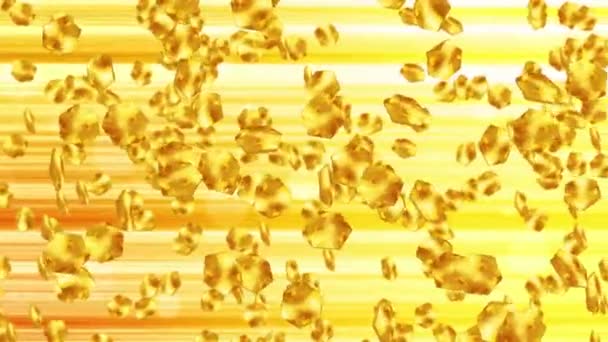 Golden Brilhante Hexágono Flutuando Sobre Fundo Luxo Telha Ouro Placas — Vídeo de Stock
