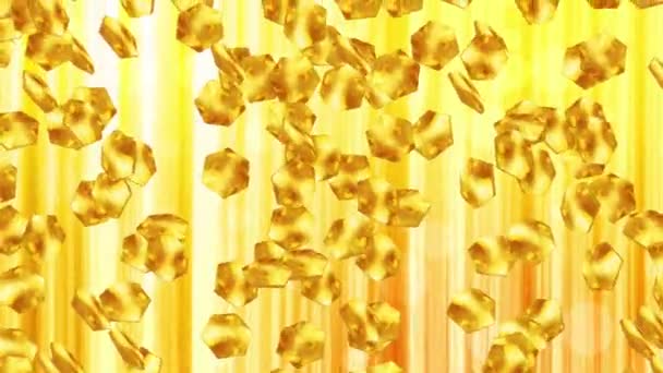 豪華な背景に空中に浮かぶ金色の輝く六角形 ハニカム形状プレートの金のタイル 裕福な概念だ ループアニメーション — ストック動画