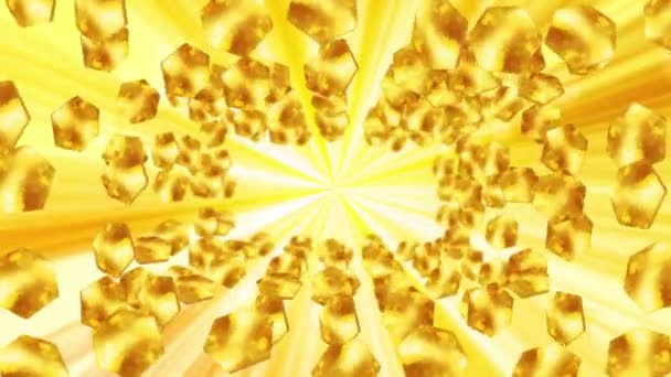 Золотой Блестящий Шестиугольник Плавающий Воздухе Роскошном Фоне Золотая Черепица Сотовых — стоковое видео