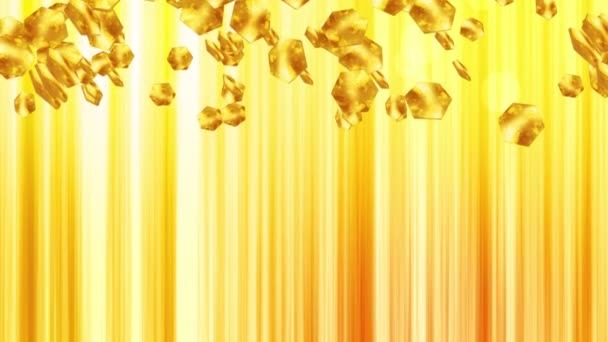豪華な背景に空中に浮かぶ金色の輝く六角形 ハニカム形状プレートの金のタイル 裕福な概念だ ループアニメーション — ストック動画