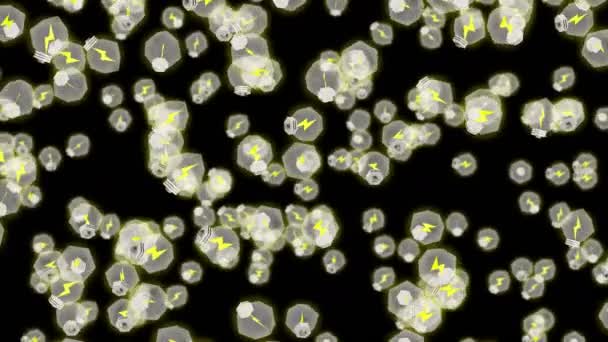 Многие Лампочки Плавают Воздухе Черном Фоне Концепция Творчества Полигон Иллюстрация — стоковое видео