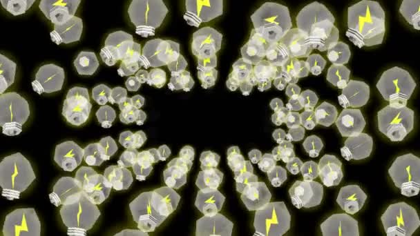 Muitas Lâmpadas Flutuando Sobre Fundo Preto Conceito Criatividade Ilustração Polígono — Vídeo de Stock