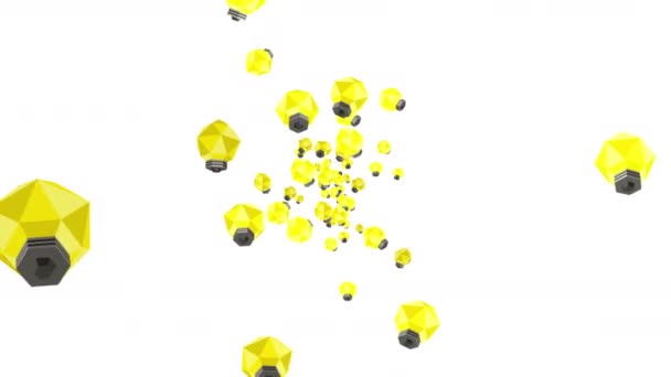 Многие Лампочки Плавают Воздухе Белом Фоне Концепция Творчества Полигон Иллюстрация — стоковое видео