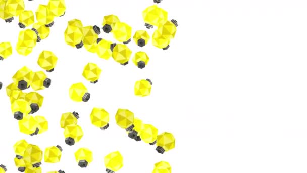Многие Лампочки Плавают Воздухе Белом Фоне Концепция Творчества Полигон Иллюстрация — стоковое видео