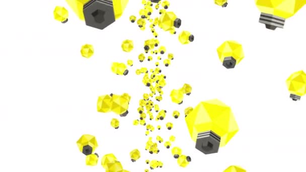 Muchas Bombillas Flotan Aire Sobre Fondo Blanco Concepto Creatividad Ilustración — Vídeo de stock