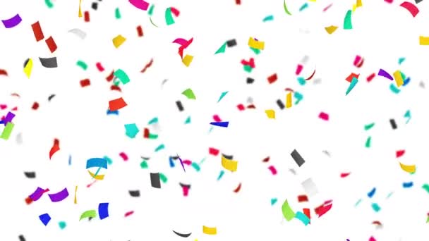 Muchos Confeti Coloridos Flotando Aire Sobre Fondo Blanco Concepto Fiesta — Vídeo de stock