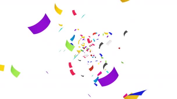 Muitos Confetes Coloridos Flutuando Sobre Fundo Branco Conceito Festa Papel — Vídeo de Stock