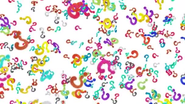 Many Colorful Question Marks Floating Air White Background Thinking Icon — Stockvideo
