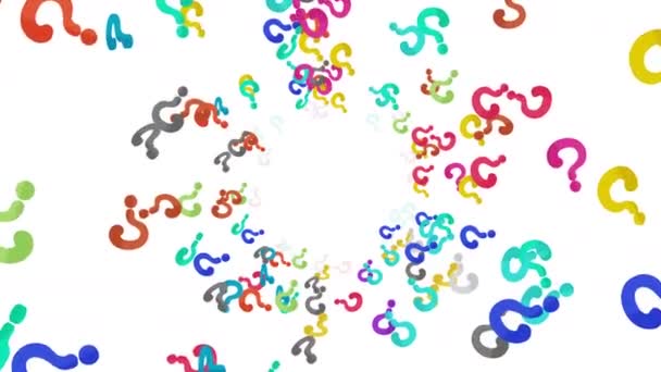 Many Colorful Question Marks Floating Air White Background Thinking Icon — Stockvideo