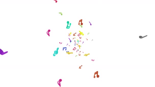 Beyaz Arka Planda Havada Yüzen Bir Sürü Renkli Müzik Notası — Stok video