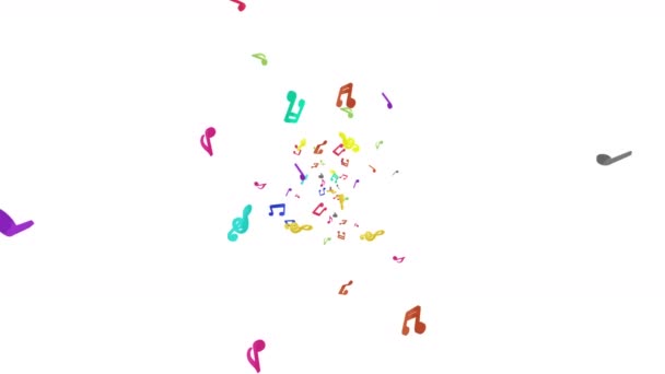 Muchas Notas Musicales Colores Flotando Aire Sobre Fondo Blanco Ilustración — Vídeos de Stock