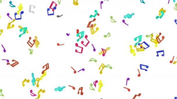 Muitas Notas Musicais Coloridas Flutuando Sobre Fundo Branco Música Partitura — Vídeo de Stock