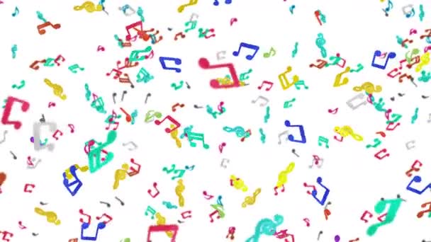 Molte Note Musicali Colorate Fluttuano Aria Sfondo Bianco Illustrazione Partitura — Video Stock